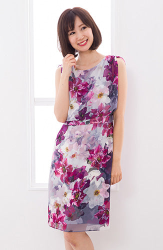 ADRIANNA PAPELL フローラルワンピース Adrianna Papell Floral Metallic Satin One Shoulder