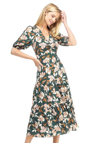 [予約販売]ギャルミーツグラムGal Meets Glamフラワー柄ミディ丈ワンピース（ドレス）TEGAN/Green/グリーン