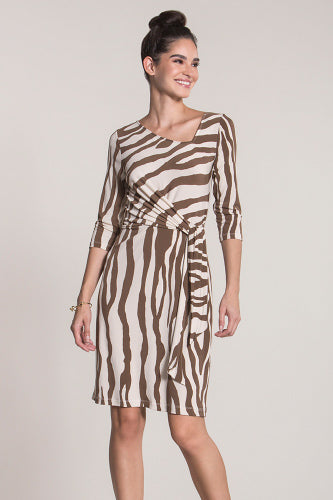 [予約販売]レオタLeota七分袖プリントワンピース（ドレス）Celeste/Zebra Stripe