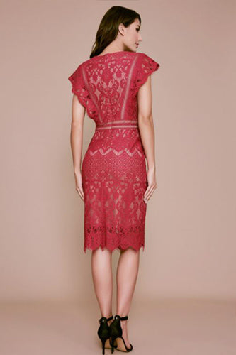 [お取り寄せ]タダシショウジTADASHI SHOJIレースドレス（ワンピース）Lur Sleeveless/ Fuschia/Nude