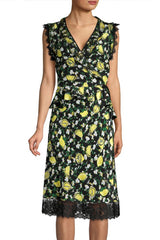 [お取り寄せ]ダイアンフォンファステンバーグDIANE von FURSTENBERG花柄スカラップレースミディ丈スカートChrissy/Lemons Collage Black