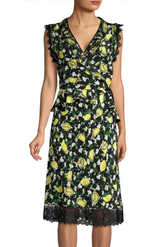 [お取り寄せ]ダイアンフォンファステンバーグDIANE von FURSTENBERG花柄スカラップレースミディ丈スカートChrissy/Lemons Collage Black