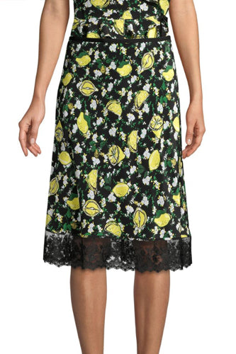 [お取り寄せ]ダイアンフォンファステンバーグDIANE von FURSTENBERG花柄スカラップレースミディ丈スカートChrissy/Lemons Collage Black