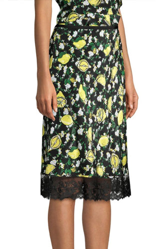 [お取り寄せ]ダイアンフォンファステンバーグDIANE von FURSTENBERG花柄スカラップレースミディ丈スカートChrissy/Lemons Collage Black