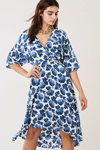 [お取り寄せ]ダイアンフォンファステンバーグDIANE von FURSTENBERGシルククレープミディ丈ラップドレス（ワンピース）Eloise High-Low Midi/Berries Ivory