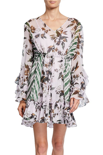 [お取り寄せ]ダイアンフォンファステンバーグDIANE von FURSTENBERG長袖ラッフルミニ丈ドレス（ワンピース）Harlow/Lavender