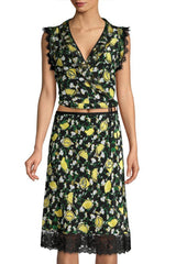 [お取り寄せ]ダイアンフォンファステンバーグDIANE von FURSTENBERGシルク花柄ぺプラムラップブラウスPeona/Lemons Collage Black