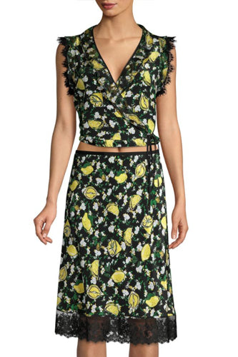 [お取り寄せ]ダイアンフォンファステンバーグDIANE von FURSTENBERGシルク花柄ぺプラムラップブラウスPeona/Lemons Collage Black