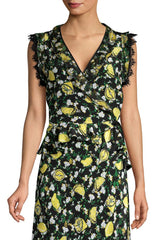 [お取り寄せ]ダイアンフォンファステンバーグDIANE von FURSTENBERGシルク花柄ぺプラムラップブラウスPeona/Lemons Collage Black