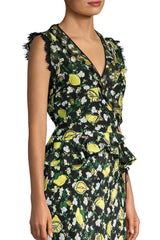 [お取り寄せ]ダイアンフォンファステンバーグDIANE von FURSTENBERGシルク花柄ぺプラムラップブラウスPeona/Lemons Collage Black