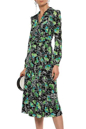 [お取り寄せ]ダイアンフォンファステンバーグDIANE von FURSTENBERG花柄ミディ丈長袖ラップドレス（ワンピース）Phoenix/Black