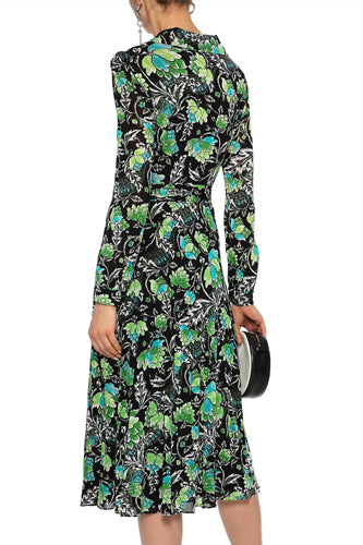 [お取り寄せ]ダイアンフォンファステンバーグDIANE von FURSTENBERG花柄ミディ丈長袖ラップドレス（ワンピース）Phoenix/Black