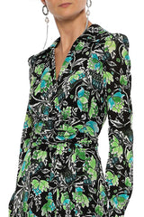 [お取り寄せ]ダイアンフォンファステンバーグDIANE von FURSTENBERG花柄ミディ丈長袖ラップドレス（ワンピース）Phoenix/Black