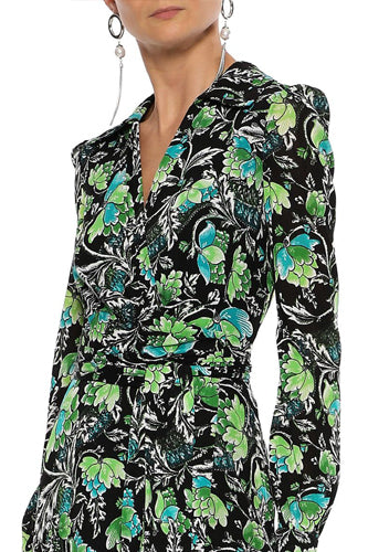 [お取り寄せ]ダイアンフォンファステンバーグDIANE von FURSTENBERG花柄ミディ丈長袖ラップドレス（ワンピース）Phoenix/Black