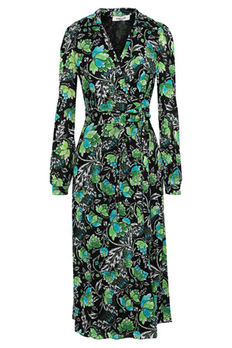 [お取り寄せ]ダイアンフォンファステンバーグDIANE von FURSTENBERG花柄ミディ丈長袖ラップドレス（ワンピース）Phoenix/Black
