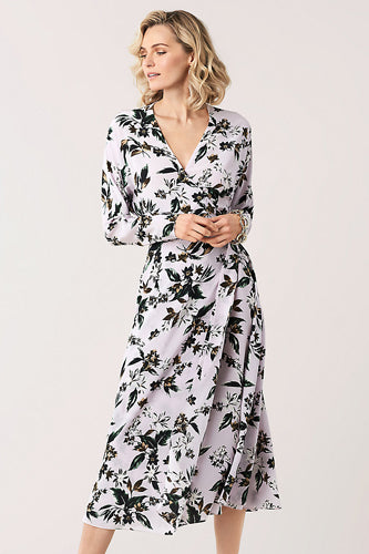 [お取り寄せ]ダイアンフォンファステンバーグDIANE von FURSTENBERGシルククレープミディアム丈ラップドレス（ワンピース）Elle Midi/Caribbean Floral Lavender Fog