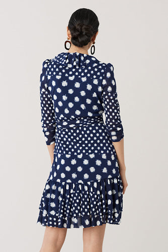 [お取り寄せ]ダイアンフォンファステンバーグDIANE von FURSTENBERGナイロンメッシュラップドレス（ワンピース）Paloma Ruffle Mesh/Batik Dot New Navy