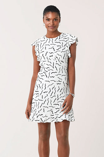[お取り寄せ]ダイアンフォンファステンバーグDIANE von FURSTENBERGラッフルスリーブミニ丈ドレス（ワンピース）Krona/Abstract Lines White
