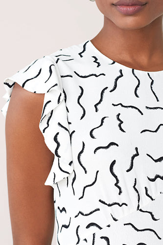 [お取り寄せ]ダイアンフォンファステンバーグDIANE von FURSTENBERGラッフルスリーブミニ丈ドレス（ワンピース）Krona/Abstract Lines White