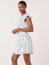 [お取り寄せ]ダイアンフォンファステンバーグDIANE von FURSTENBERGラッフルスリーブミニ丈ドレス（ワンピース）Krona/Abstract Lines White