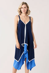 [お取り寄せ]ダイアンフォンファステンバーグDIANE von FURSTENBERGシルククレープミディ丈キャミソールドレス（ワンピース）Wren Silk/New Navy/Baja Blue/Ivory