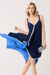 [お取り寄せ]ダイアンフォンファステンバーグDIANE von FURSTENBERGシルククレープミディ丈キャミソールドレス（ワンピース）Wren Silk/New Navy/Baja Blue/Ivory