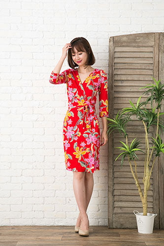 [即日発送]ダイアンフォンファステンバーグDIANEvonFURSTENBERGシルクジャージープリントラップワンピース（ドレス）/レッド（赤）/ピンク