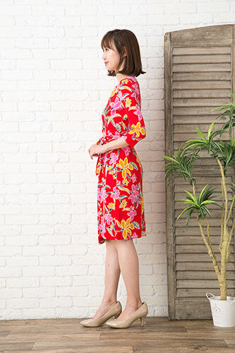[即日発送]ダイアンフォンファステンバーグDIANEvonFURSTENBERGシルクジャージープリントラップワンピース（ドレス）/レッド（赤）/ピンク