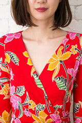 [即日発送]ダイアンフォンファステンバーグDIANEvonFURSTENBERGシルクジャージープリントラップワンピース（ドレス）/レッド（赤）/ピンク