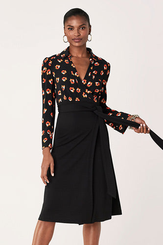 [お取り寄せ]ダイアンフォンファステンバーグDIANE von FURSTENBERGシルクジャージラップドレス（ワンピース）Angelina/Polka Dot Flower Black/Black