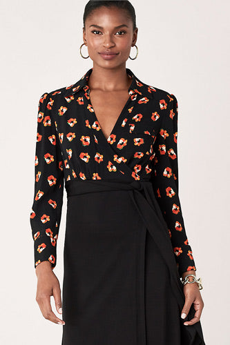 [お取り寄せ]ダイアンフォンファステンバーグDIANE von FURSTENBERGシルクジャージラップドレス（ワンピース）Angelina/Polka Dot Flower Black/Black