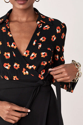 [お取り寄せ]ダイアンフォンファステンバーグDIANE von FURSTENBERGシルクジャージラップドレス（ワンピース）Angelina/Polka Dot Flower Black/Black