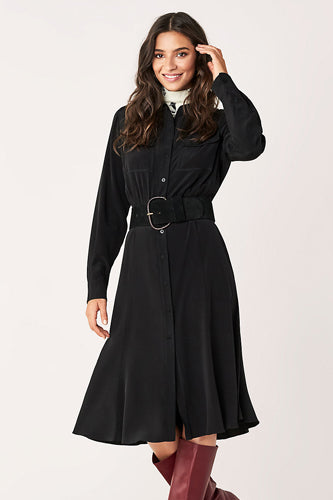 [お取り寄せ]ダイアンフォンファステンバーグDIANE von FURSTENBERGシルククレープミディ丈シャツドレス（ワンピース） Antonette/ Black