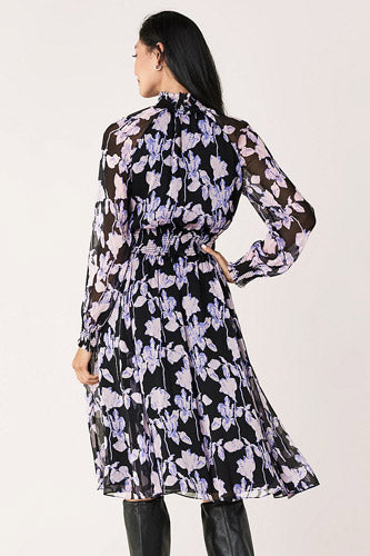 [お取り寄せ]ダイアンフォンファステンバーグDIANE von FURSTENBERGシルククレープミディ丈ドレス（ワンピース）Athena/Midnight Forest Black