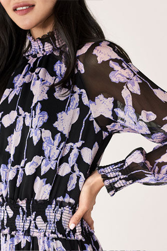 [お取り寄せ]ダイアンフォンファステンバーグDIANE von FURSTENBERGシルククレープミディ丈ドレス（ワンピース）Athena/Midnight Forest Black