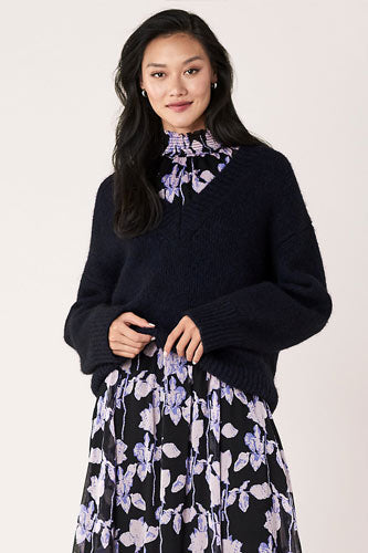 [お取り寄せ]ダイアンフォンファステンバーグDIANE von FURSTENBERGシルククレープミディ丈ドレス（ワンピース）Athena/Midnight Forest Black