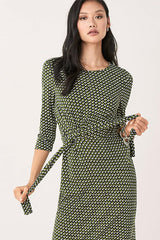 [お取り寄せ]ダイアンフォンファステンバーグDIANE von FURSTENBERGシルクジャージー膝丈ラップドレス（ワンピース） Pearl/Vintage Boxes Pesto