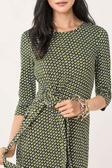 [お取り寄せ]ダイアンフォンファステンバーグDIANE von FURSTENBERGシルクジャージー膝丈ラップドレス（ワンピース） Pearl/Vintage Boxes Pesto