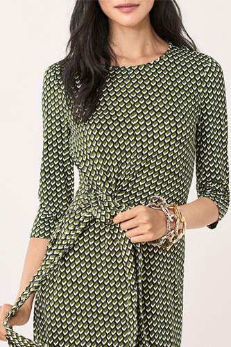 [お取り寄せ]ダイアンフォンファステンバーグDIANE von FURSTENBERGシルクジャージー膝丈ラップドレス（ワンピース） Pearl/Vintage Boxes Pesto