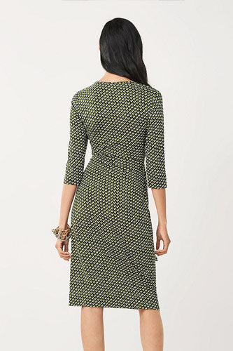[お取り寄せ]ダイアンフォンファステンバーグDIANE von FURSTENBERGシルクジャージー膝丈ラップドレス（ワンピース） Pearl/Vintage Boxes Pesto