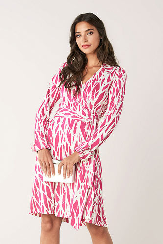 [お取り寄せ]ダイアンフォンファステンバーグDIANE von FURSTENBERG幾何学柄シルクジャージーミディ丈ラップドレス（ワンピース）T/72 Silk-Jersey/Twiggs Medium Manic Pinky