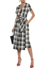 [お取り寄せ]ダイアンフォンファステンバーグDIANE von FURSTENBERGチェック柄コットンラップドレス（ワンピース）