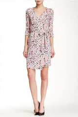 ダイアンフォンファステンバーグDIANE von FURSTENBERGフラワープリントシルクコットンラップドレス/オフホワイト/ピンク