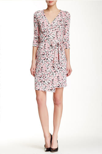 ダイアンフォンファステンバーグDIANE von FURSTENBERGフラワープリントシルクコットンラップドレス/オフホワイト/ピンク