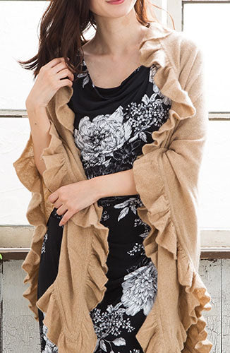 [2018秋冬コレクション]ミニーローズMinnie Roseカシミアラッフルショール（ストール）/キャメルCamel