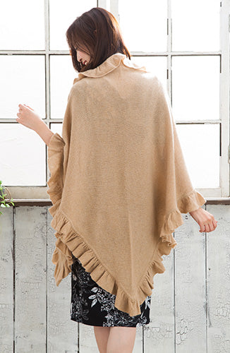 [2018秋冬コレクション]ミニーローズMinnie Roseカシミアラッフルショール（ストール）/キャメルCamel