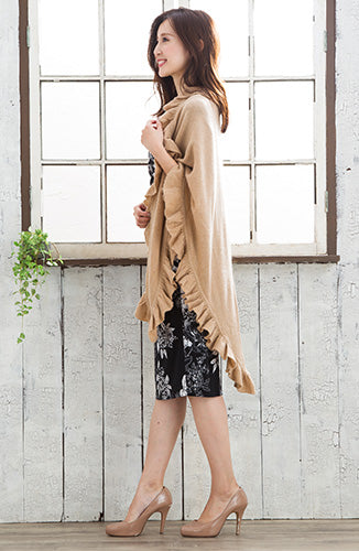 [2018秋冬コレクション]ミニーローズMinnie Roseカシミアラッフルショール（ストール）/キャメルCamel