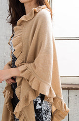 [2018秋冬コレクション]ミニーローズMinnie Roseカシミアラッフルショール（ストール）/キャメルCamel