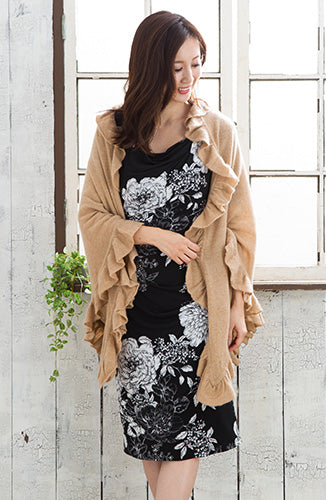 [2018秋冬コレクション]ミニーローズMinnie Roseカシミアラッフルショール（ストール）/キャメルCamel