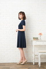 [再入荷]ノラガードナーNora Gardnerラウンドネック半袖マットジャージーワンピース（ドレス）Nina/ネイビー（紺）